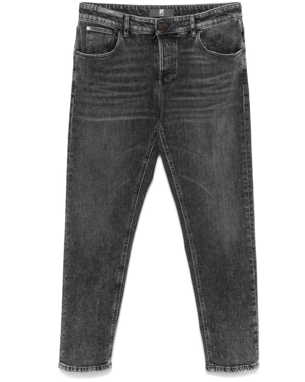 PT Torino Gray Distressed Slim-Fit Stretch Denim Jeans for men