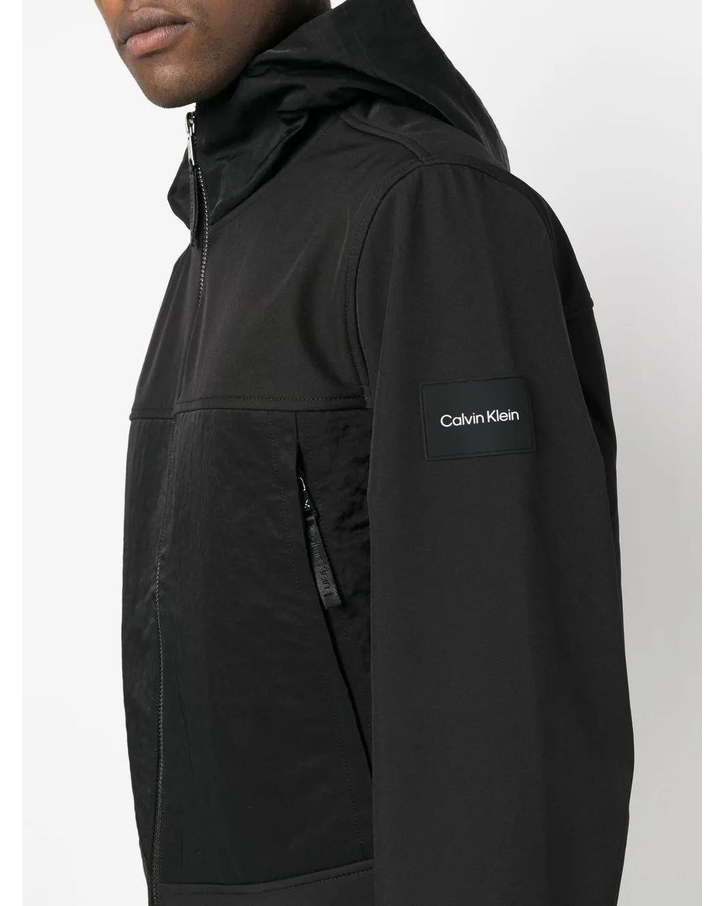 Calvin Klein Black Heavy-Crinkle Hooded Jacket for men