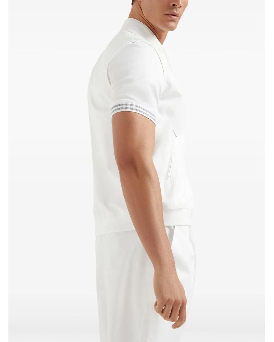 Brunello Cucinelli White Tennis Badge Stripe Sweatshirt for men