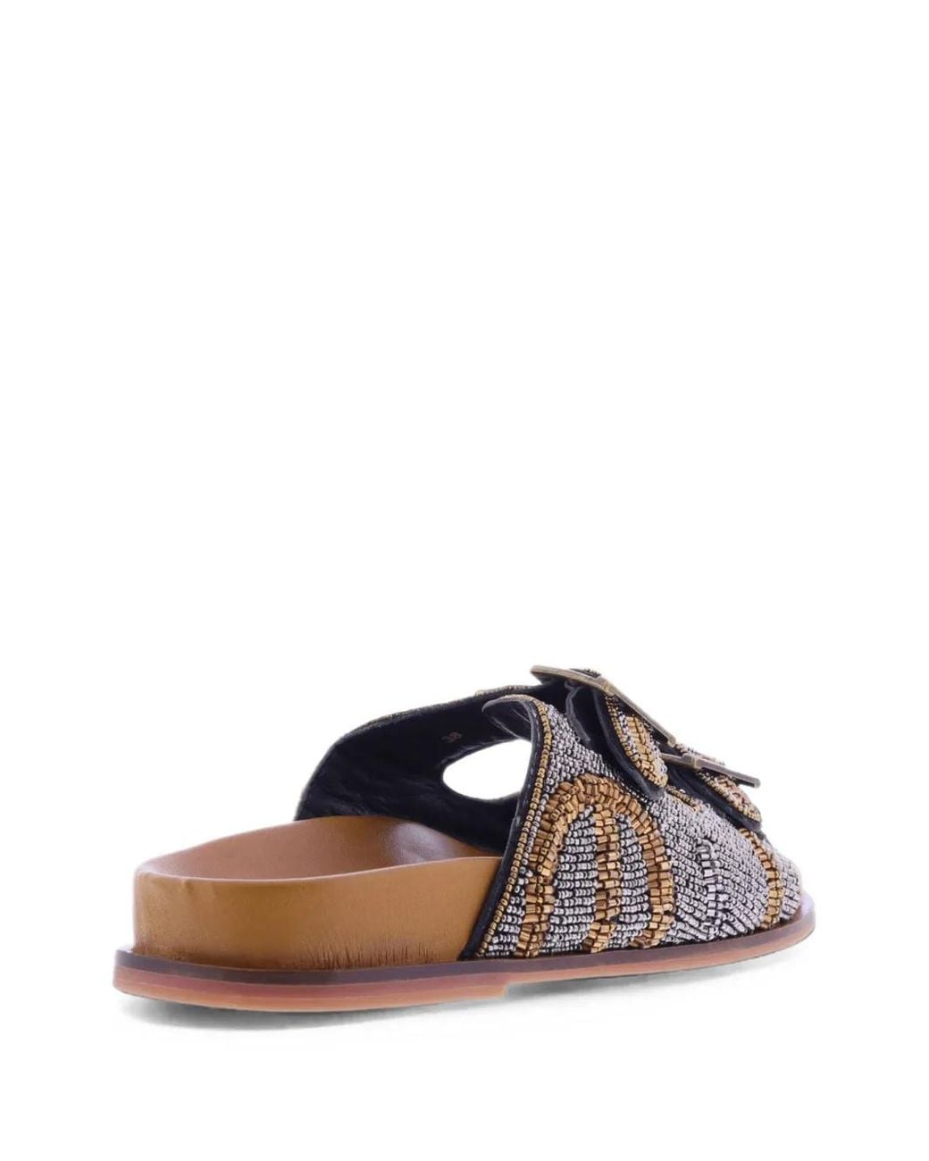 Inuovo Brown Bead-Embellished Buckled Sandals
