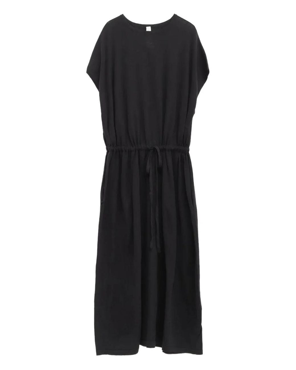 Lauren Manoogian Black Drawstring-Waist Midi Dress
