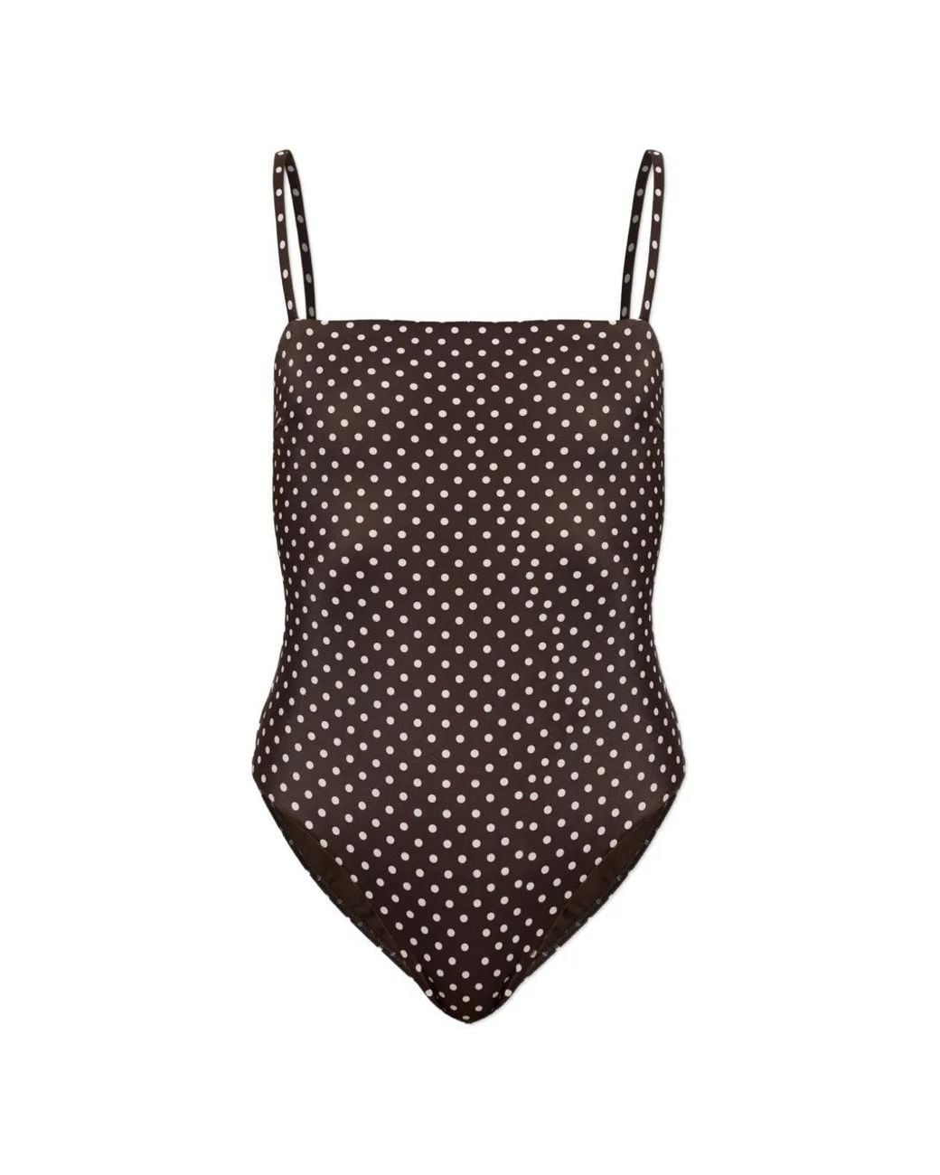 Matteau Brown Maillot De Bain À Pois Et Encolure Carrée