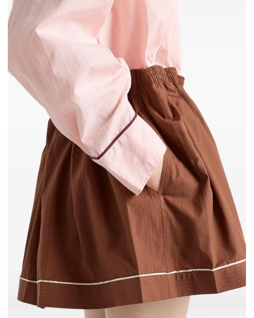 Prada Brown Elasticated-Waist Buttoned Mini Skirt