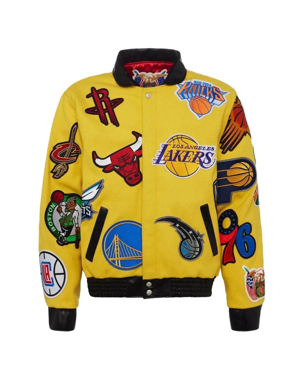 Jeff Hamilton Yellow X Nba Collage Leather Bomber Jacket for men
