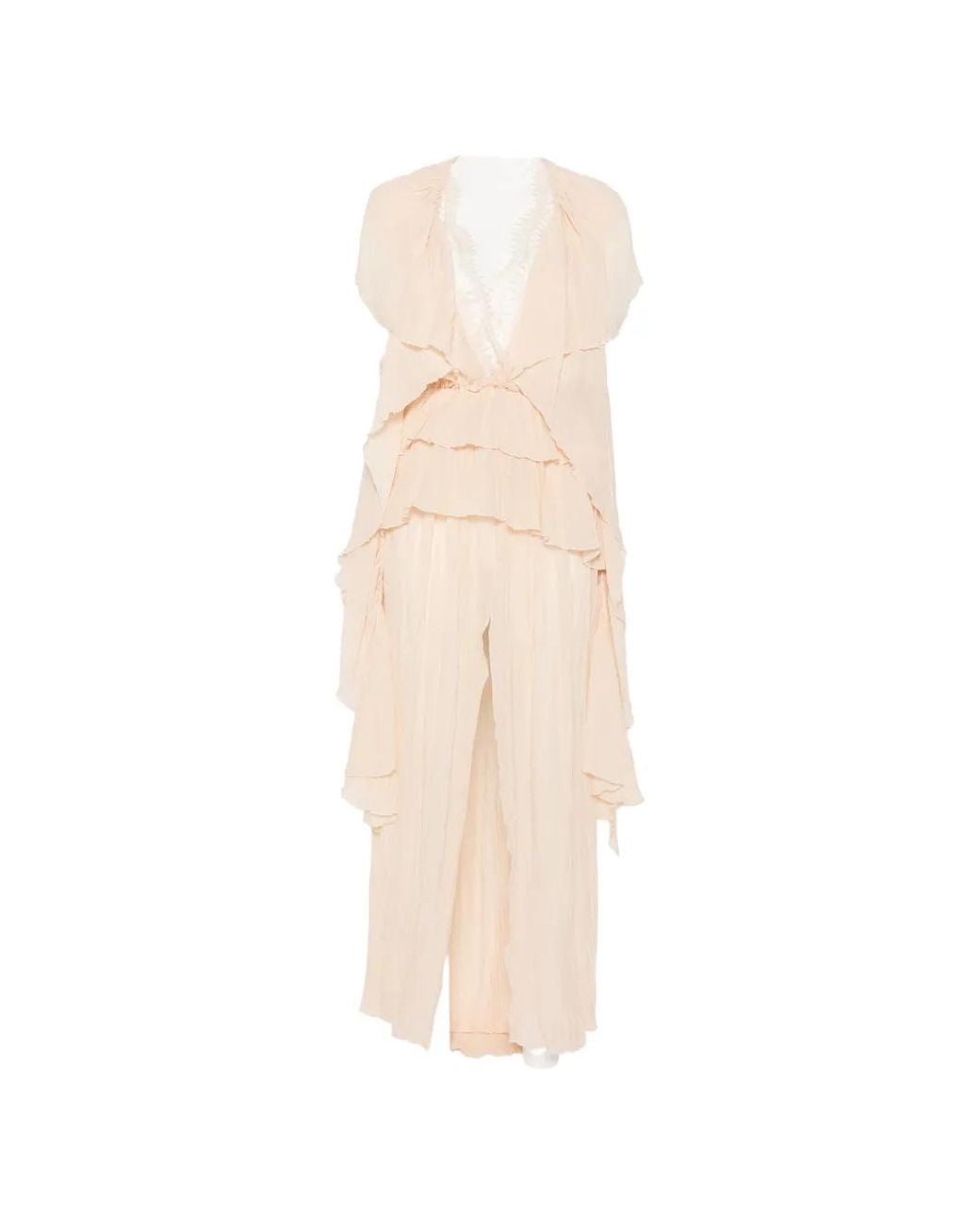 Blumarine White Ruffled Plissé Maxi Dress