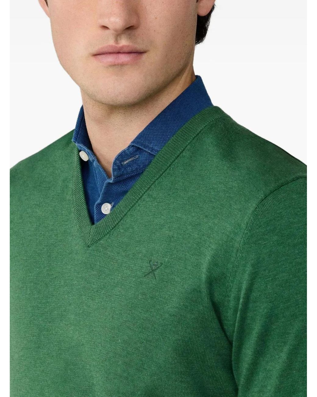Hackett Green V-Neck Embroidered Sweatshirt for men