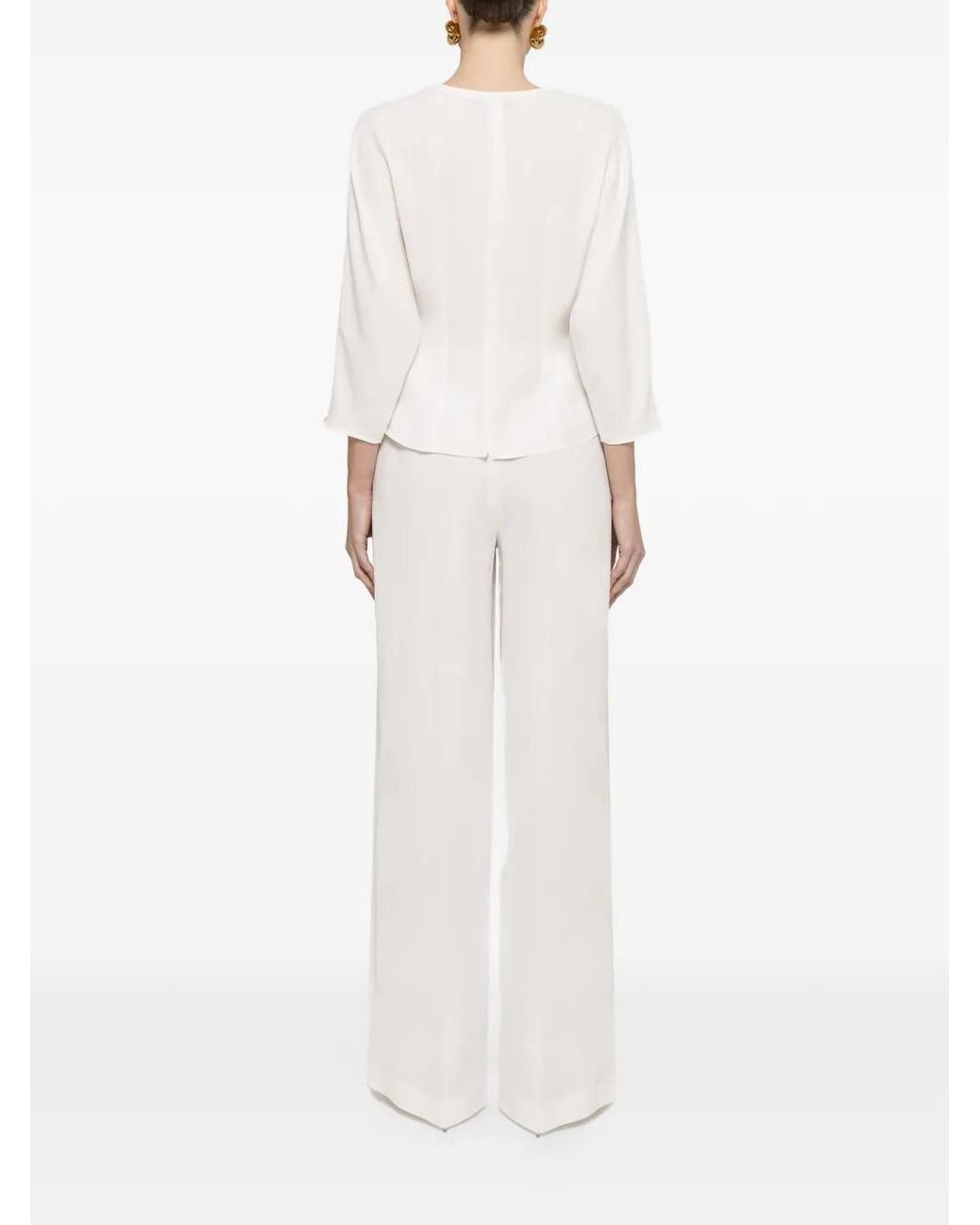 Nissa White V-Neck Crepe Top