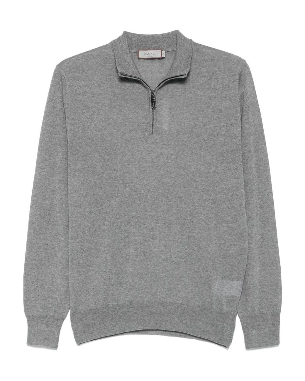Canali Gray Half-Zip Wool Sweater for men