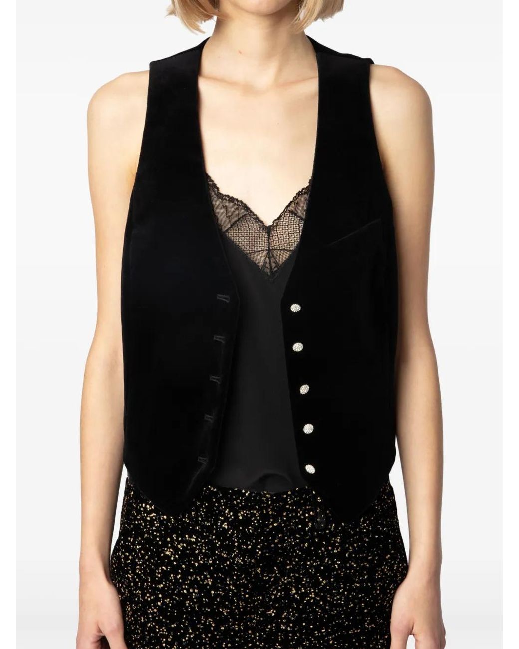 Zadig & Voltaire Black Emaux Velvet Vest