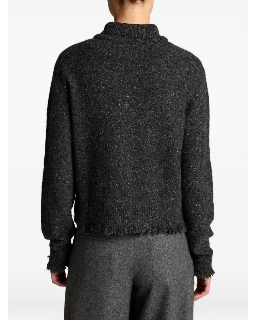 Vince Black Fringe-Trim Button-Up Cardigan