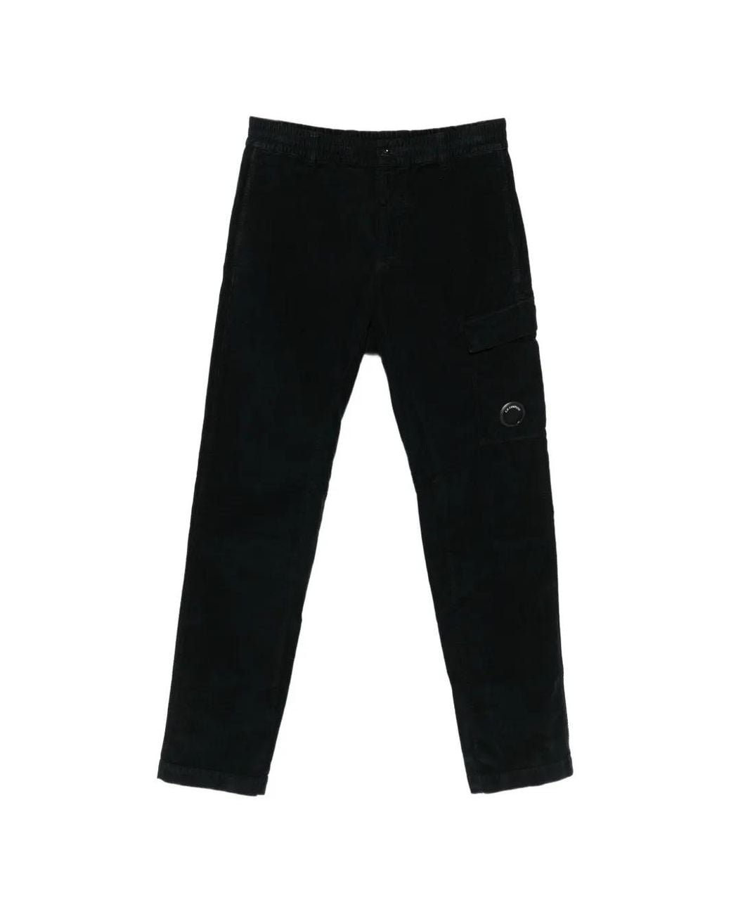 C P Company Black Corduroy Lens-Detail Cargo Pants for men