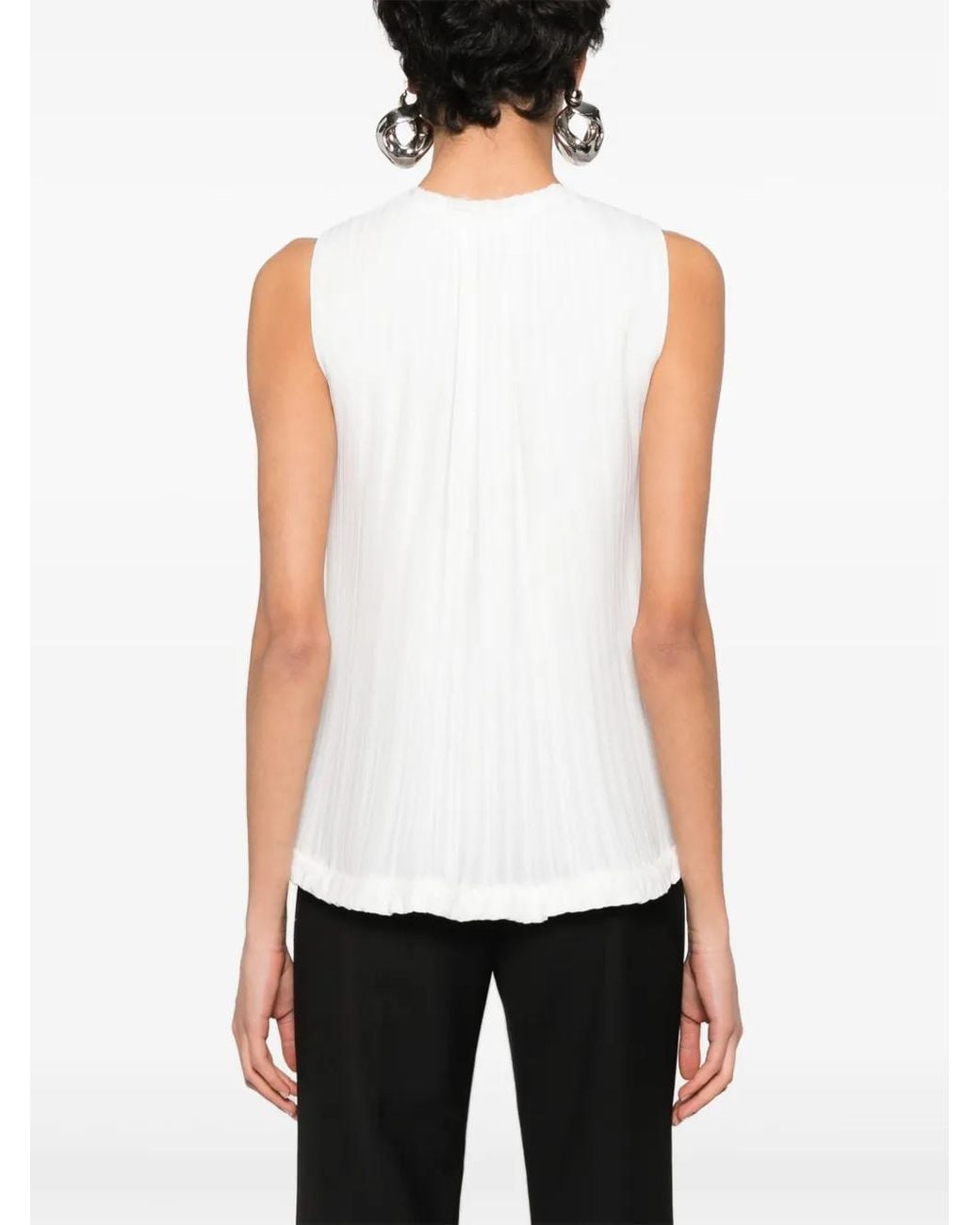 Lanvin White Pleated Sleeveless Top