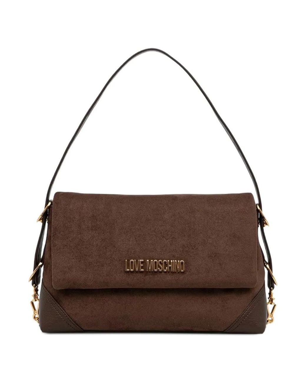 Love Moschino Brown Logo-Plaque Faux-Suede Tote Bag