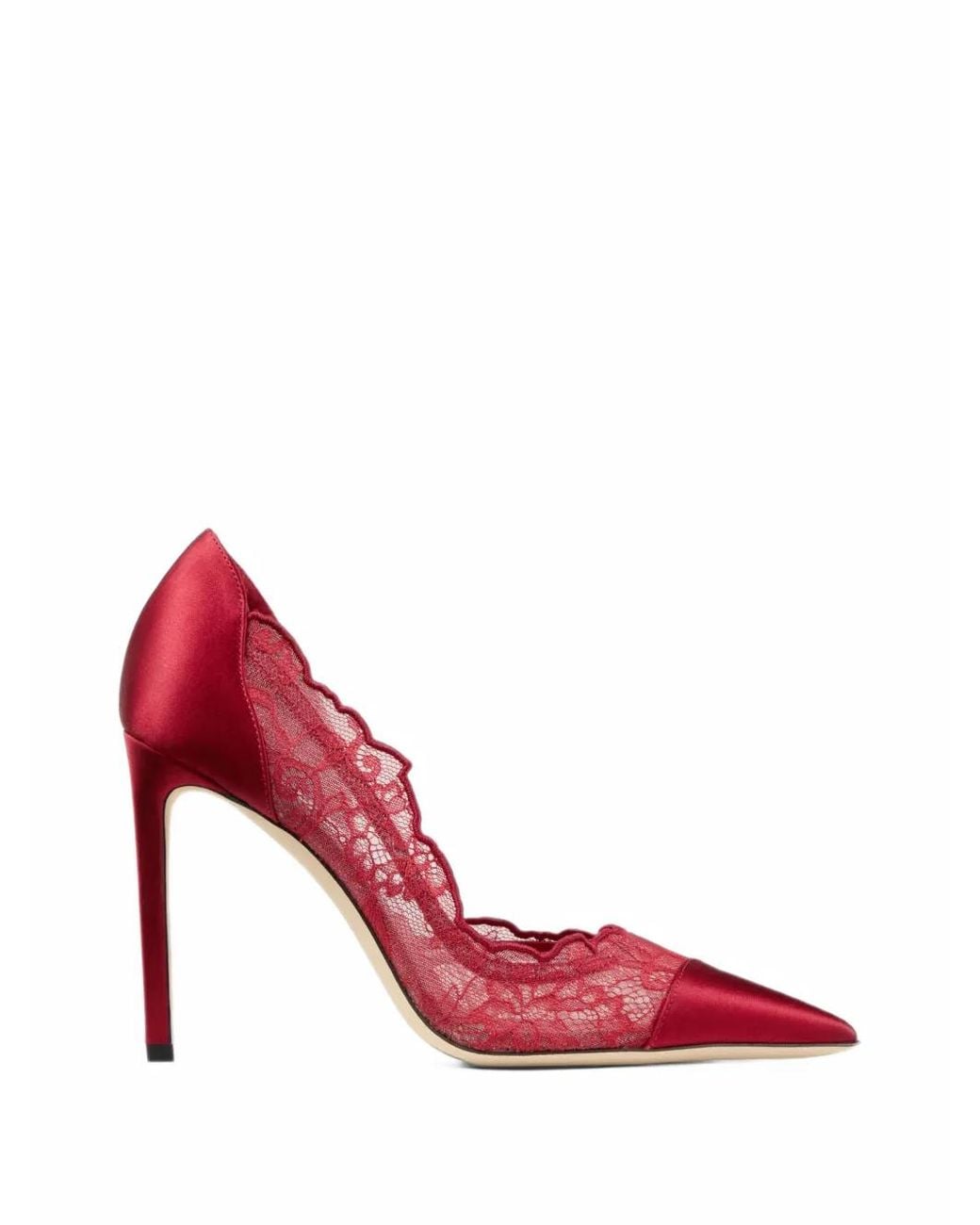 Jimmy Choo Red Brigitte Lace-Panel Pumps