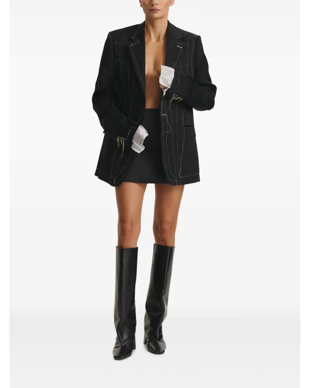 CuAnna Black Avva Contrast-Stitching Blazer