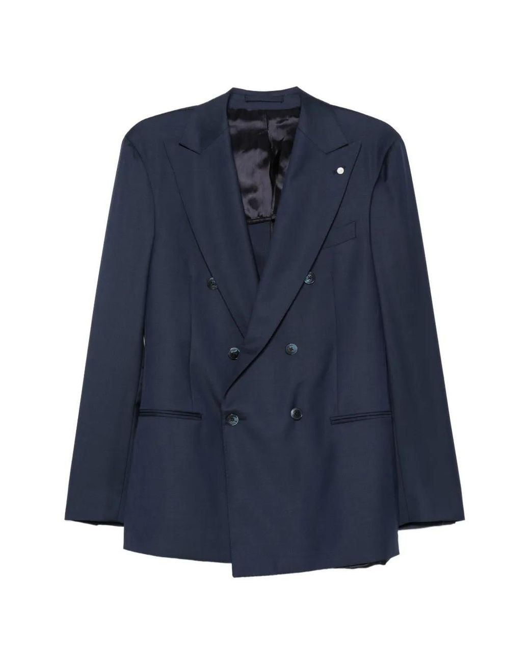 Luigi Bianchi Blue Double-Breasted Peaked-Lapel Suit for men