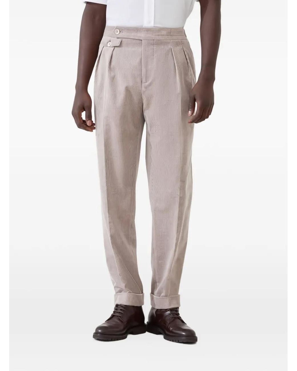 Brunello Cucinelli Natural Pleated Cuffed Trousers for men
