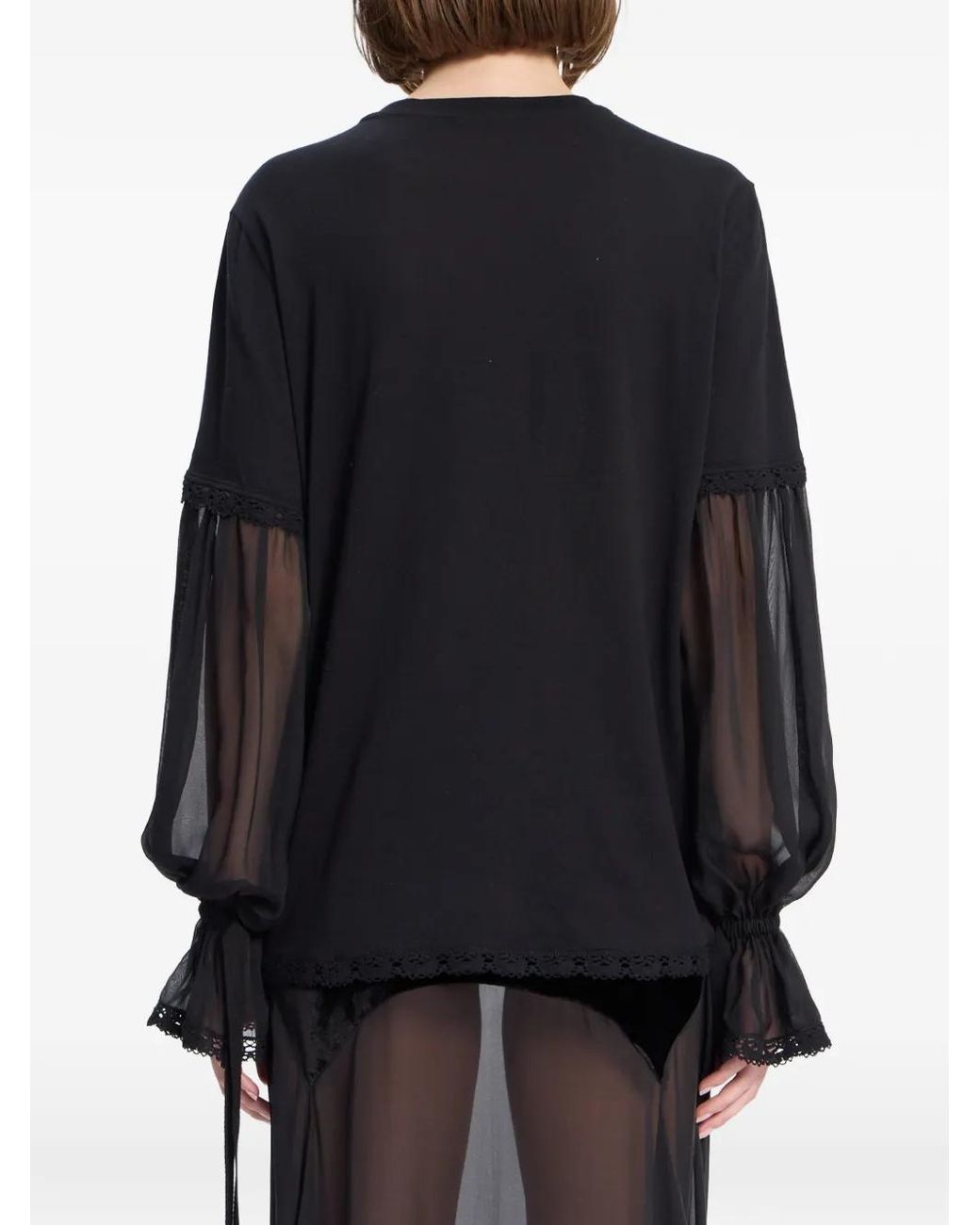 Ann Demeulemeester Black Lace-Trim Cotton T-Shirt