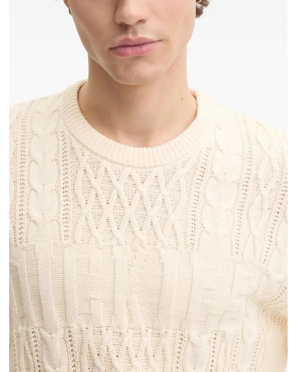 Dickies White Cable-Knit Crew-Neck Sweater for men