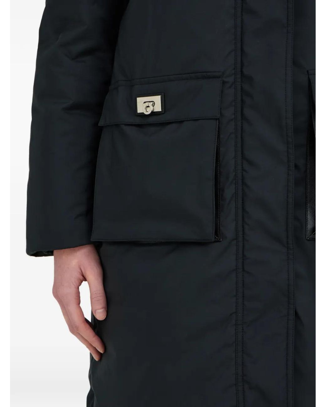 Ferragamo Black Hooded Belted Parka