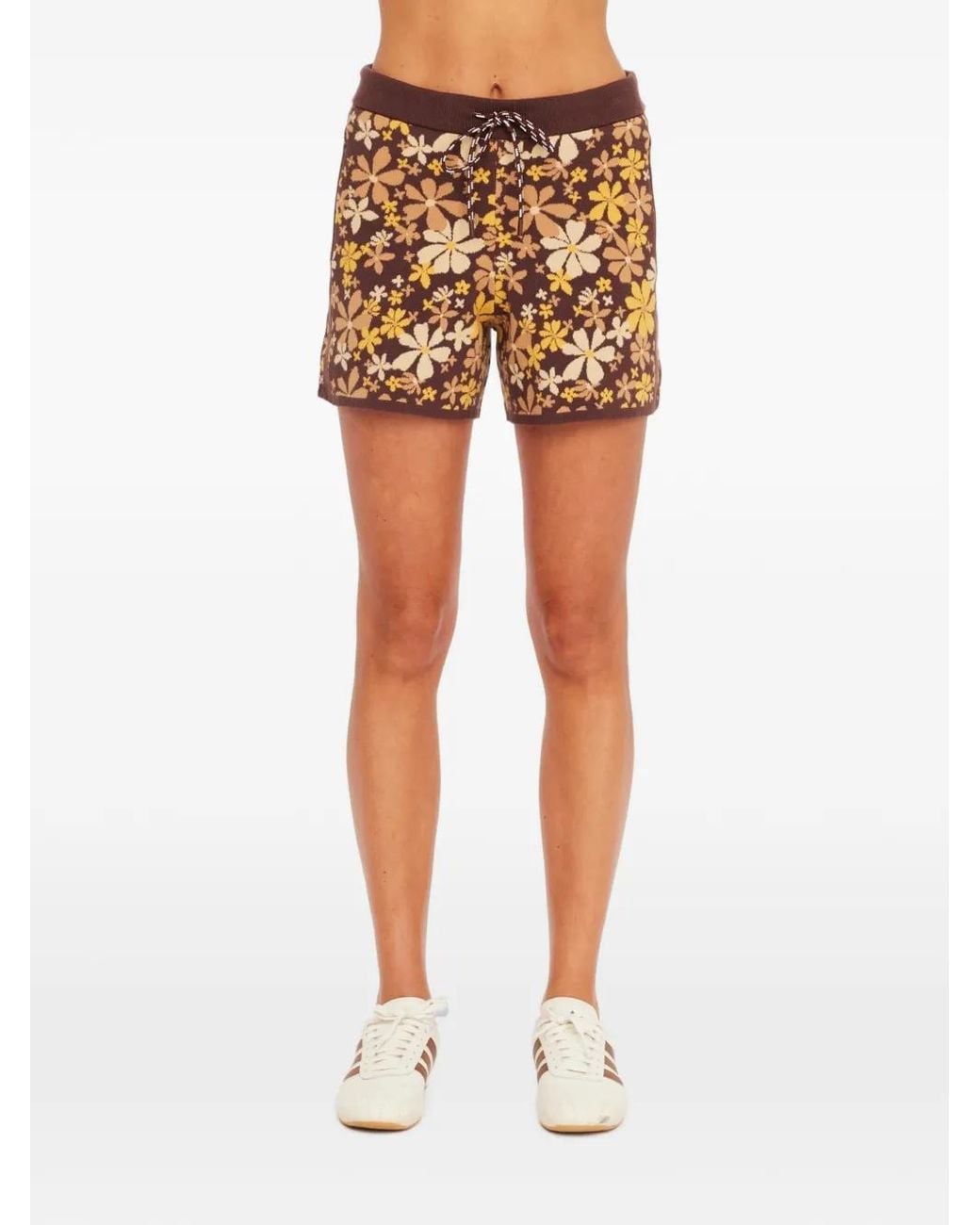 The Upside Orange Copacabana Floral-Print Knit Mini Shorts