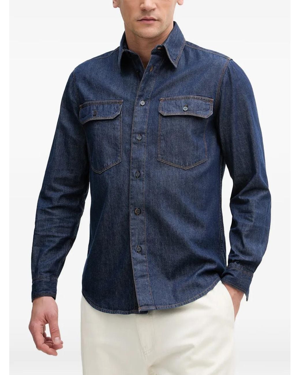 Sisley Blue Button-Down Denim Shirt for men