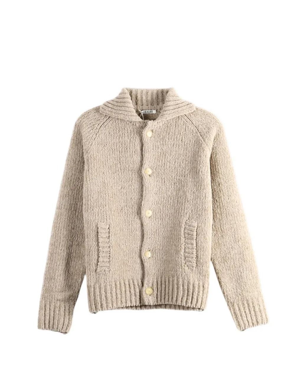 Auralee Natural Button-Up Hooded Cardigan