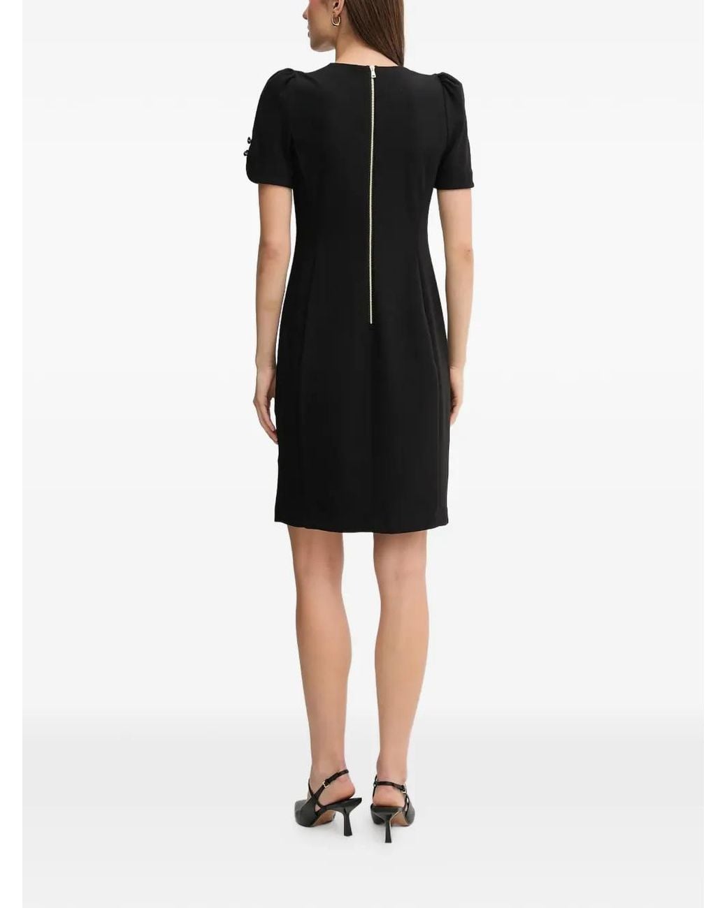DKNY Black Puff-Sleeve Button Mini Dress
