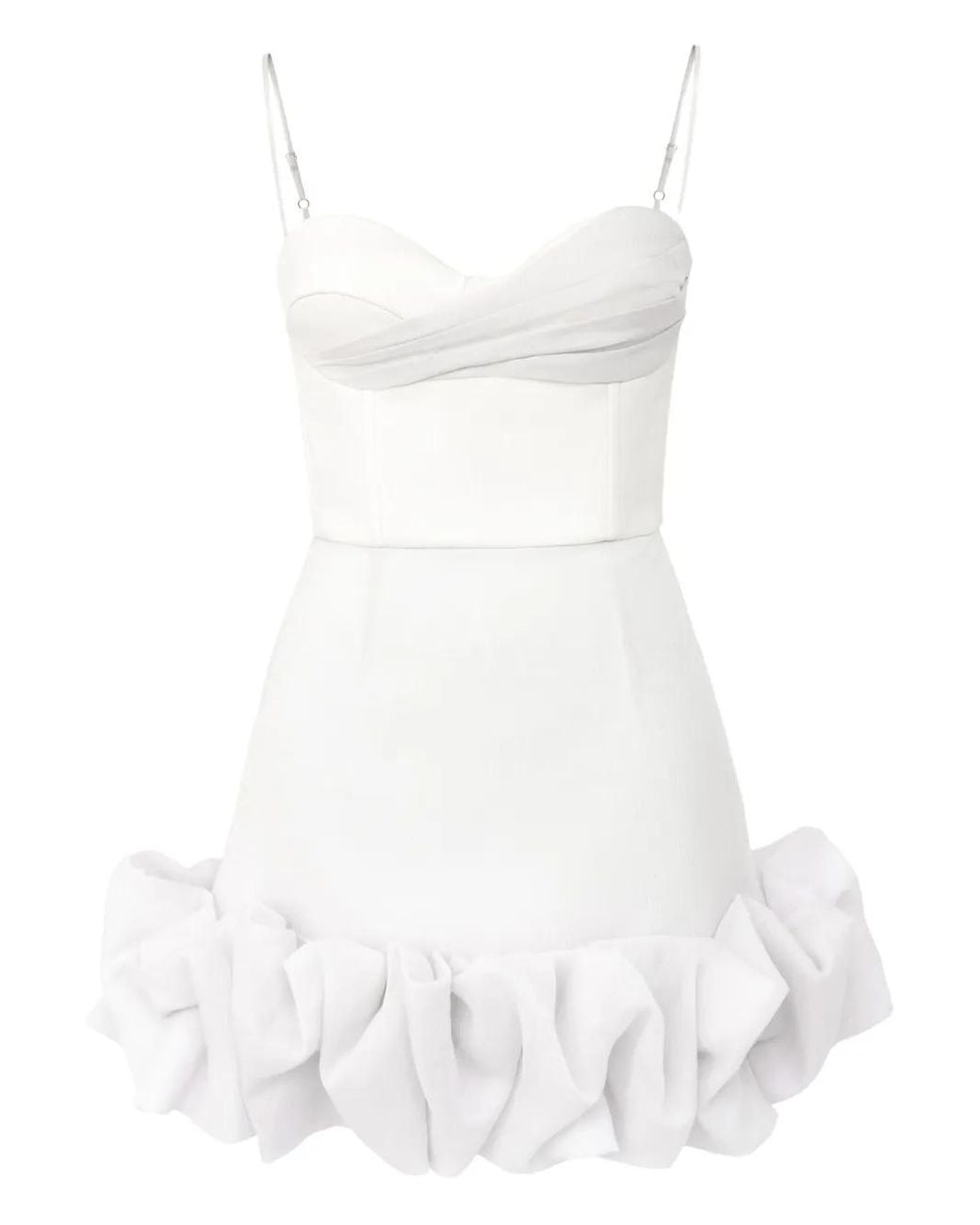POST MERIDIEM Draped Ruffle Mini Dress in White | Lyst