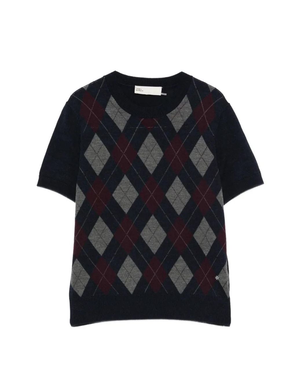 Tory Burch Black Merino Wool Argyle Sweater