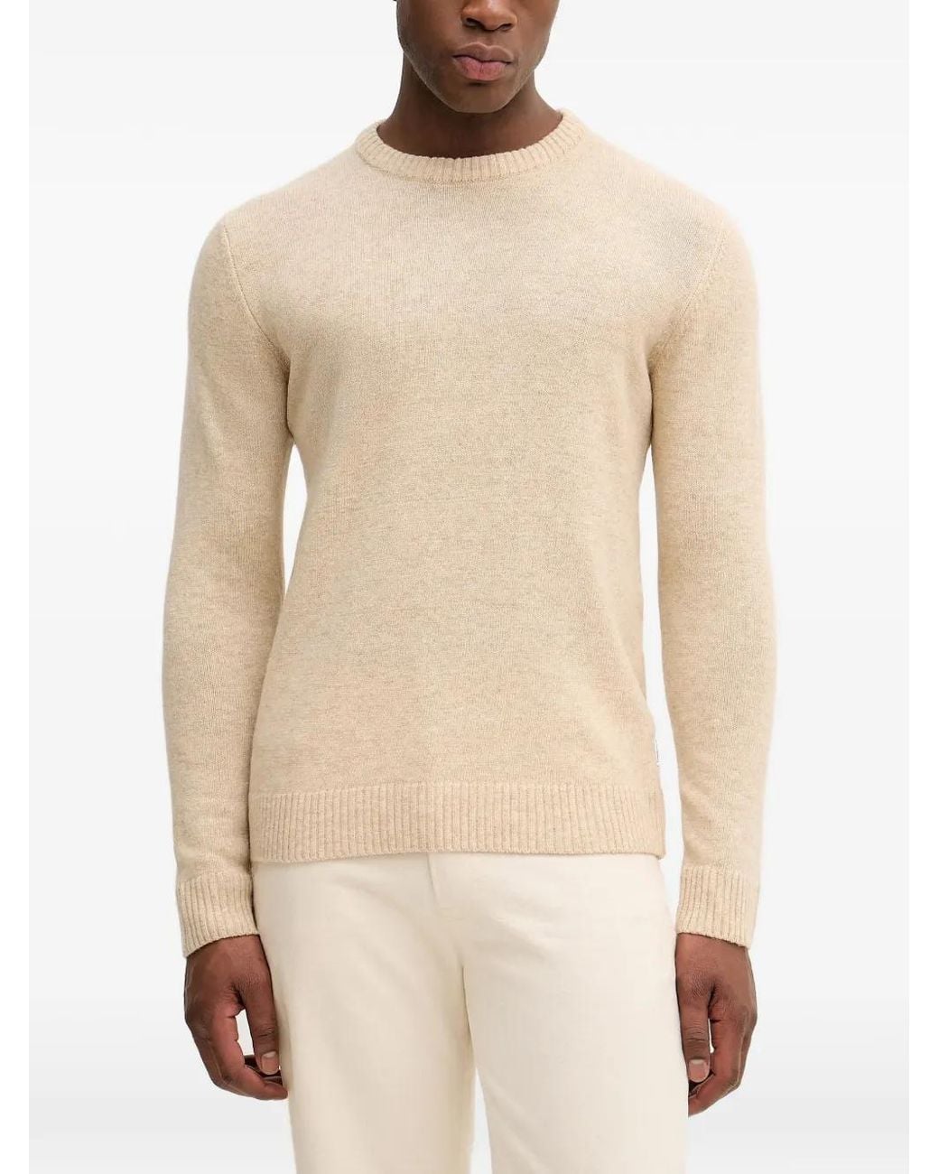 Lindbergh Natural Crew-Neck Ribbed-Trim Sweater for men
