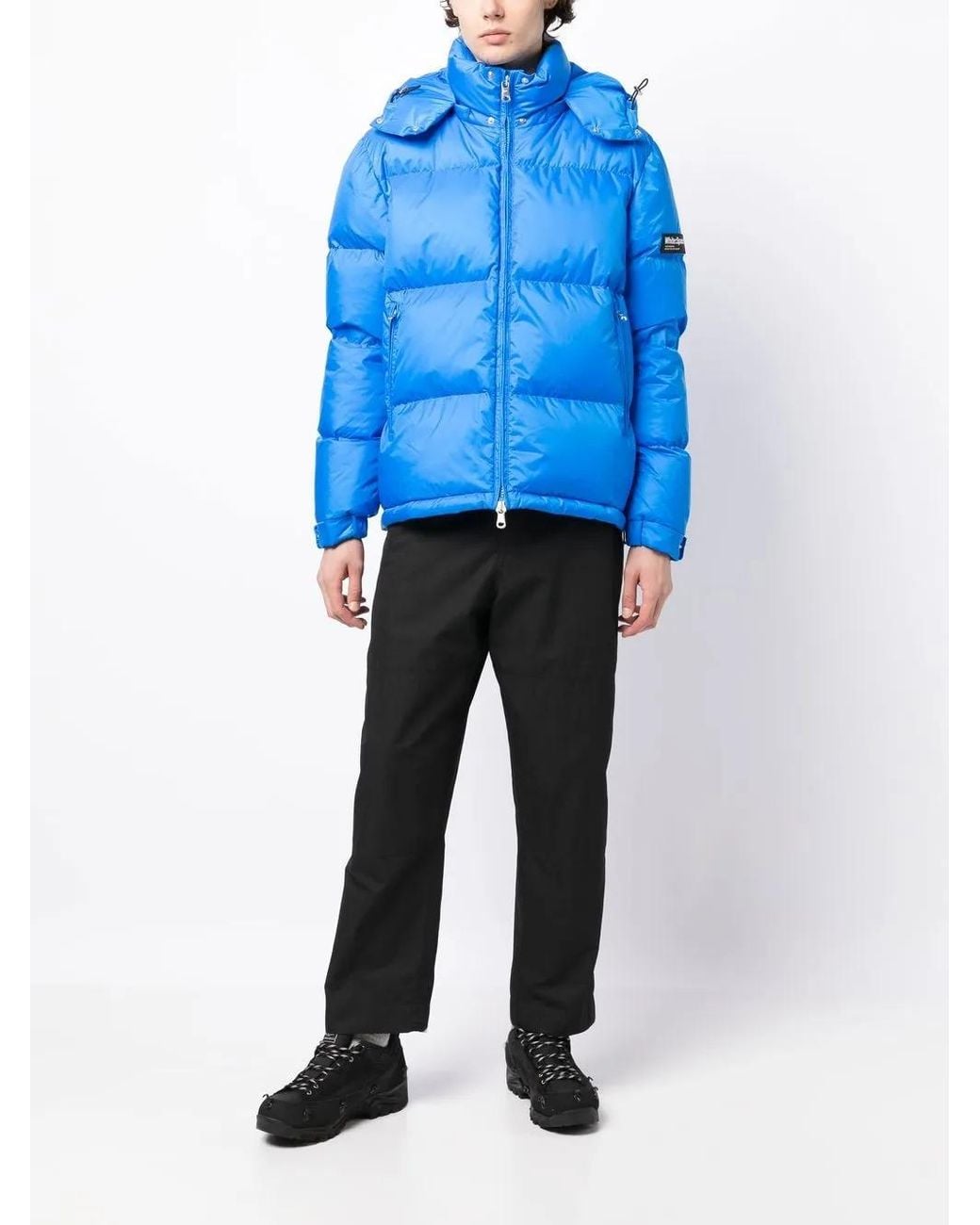 White/space Blue Logo-Patch Hooded Padded Jacket for men
