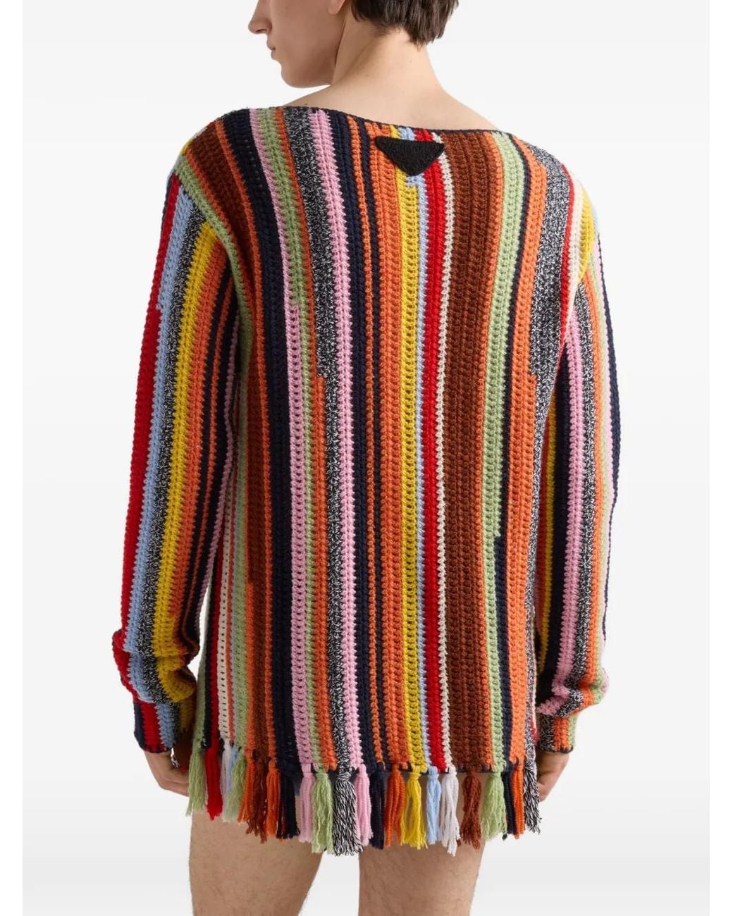 Prada Orange Fringed Boat-Neck Sweater for men