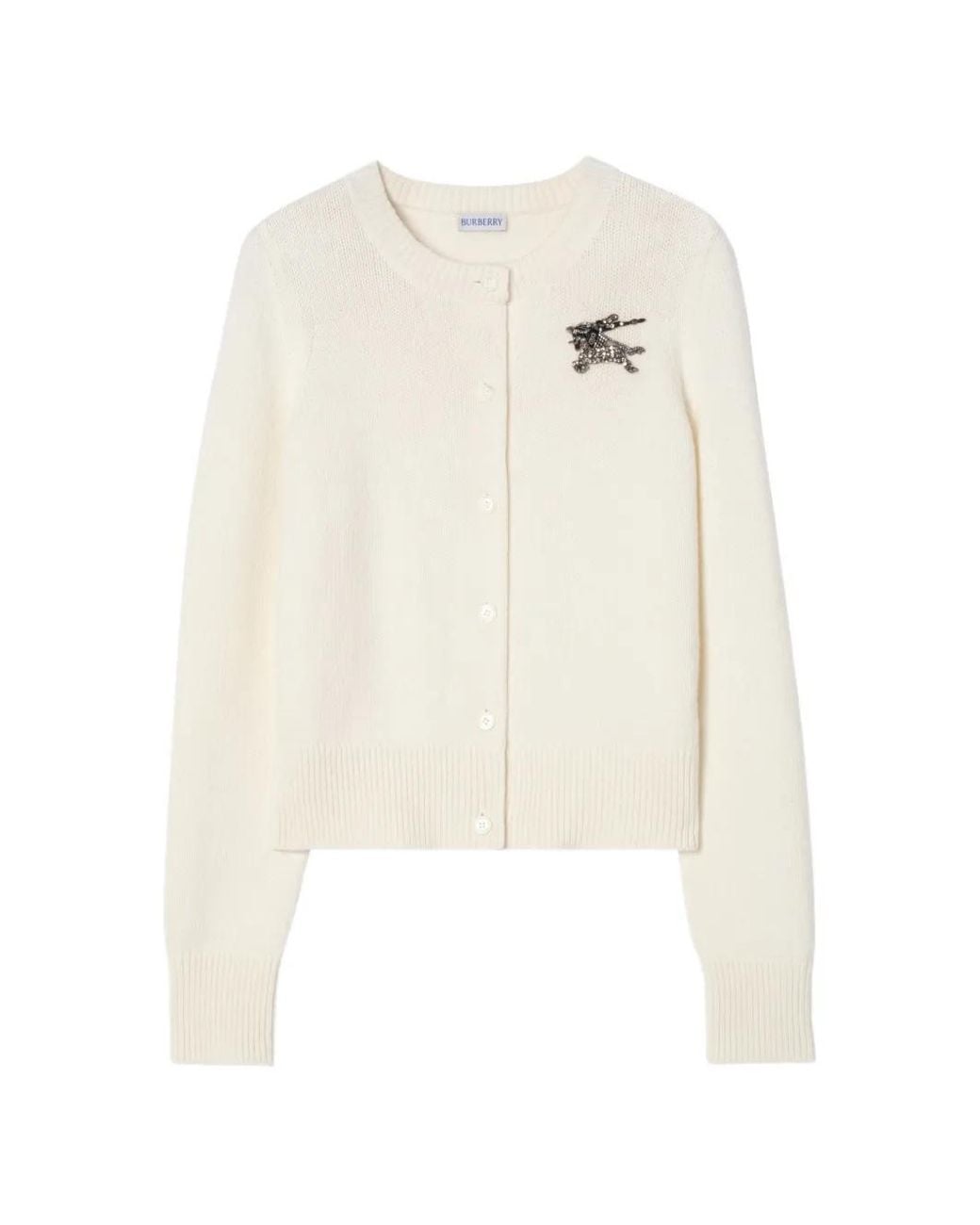 Burberry White Cardigan Knight En Cachemire Et Laine