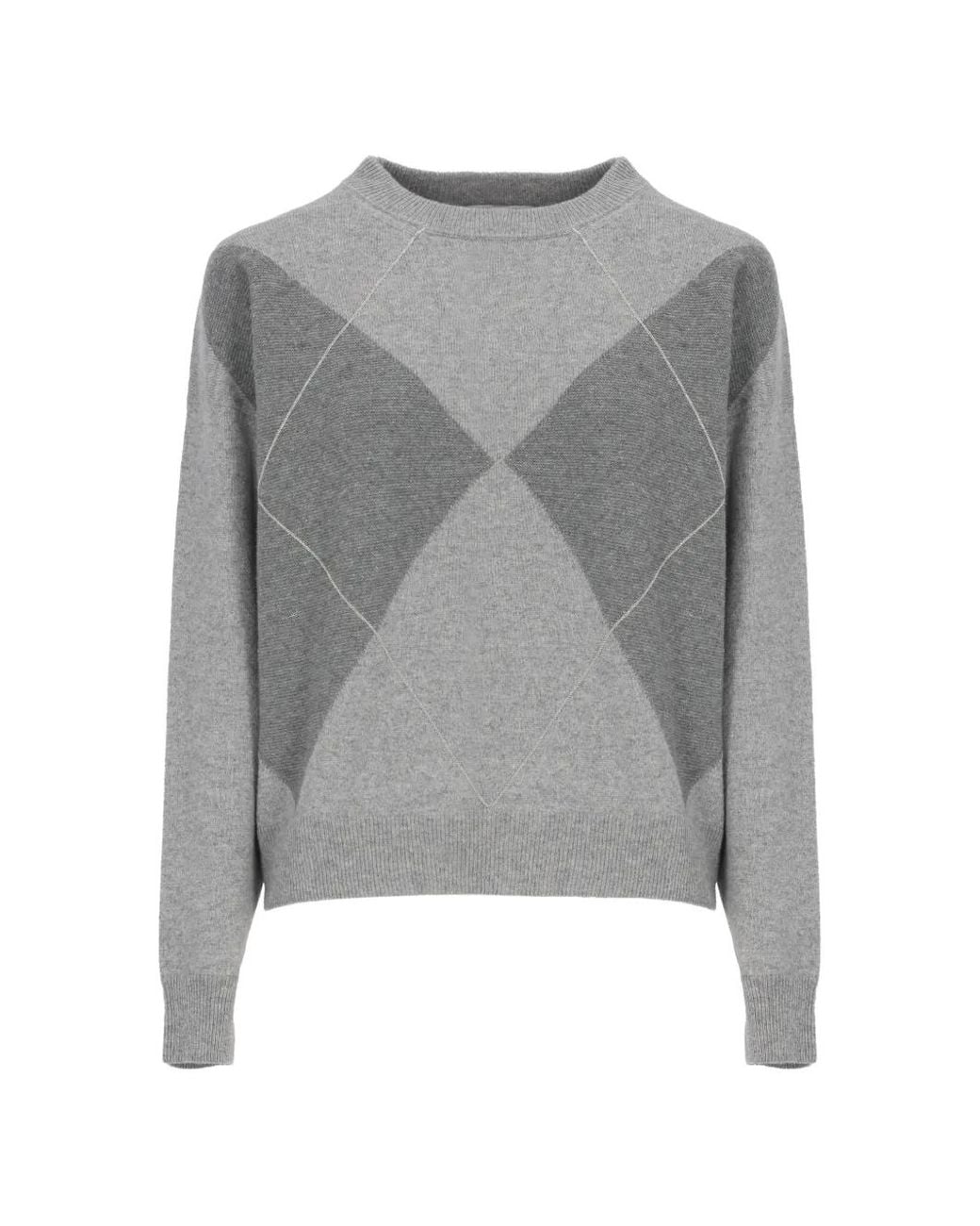 Peserico Gray Argyle-Knit Sweater