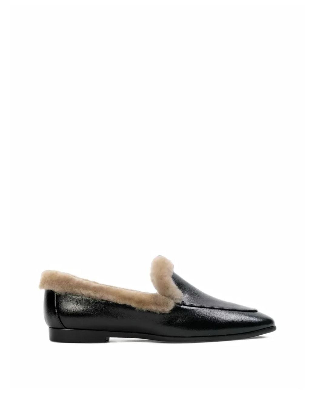 Black Suede Studio White Zora Shearling-Lined Leather Loafers