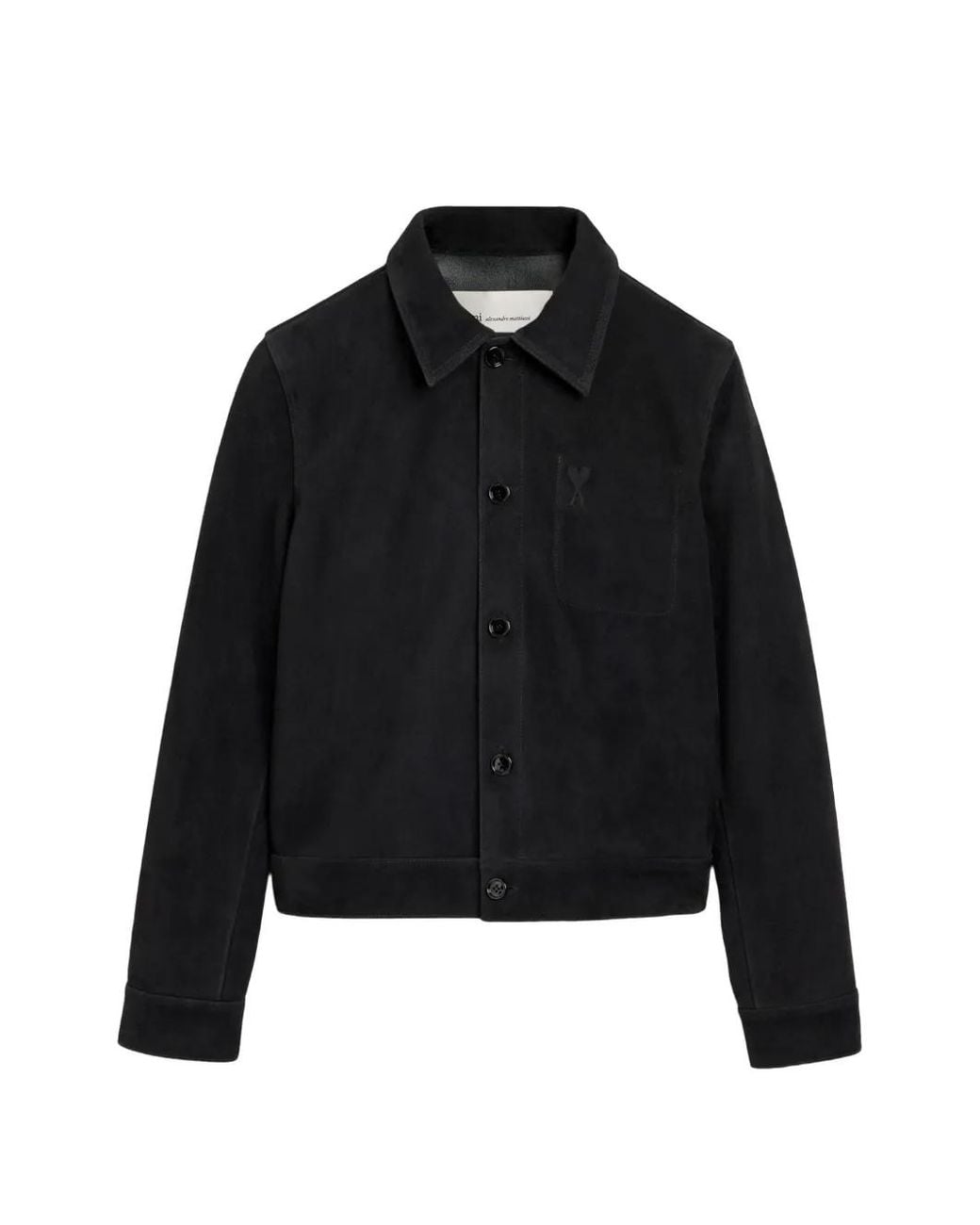 AMI Black Suede Leather Jacket With Embossed Ami De Coeur for men