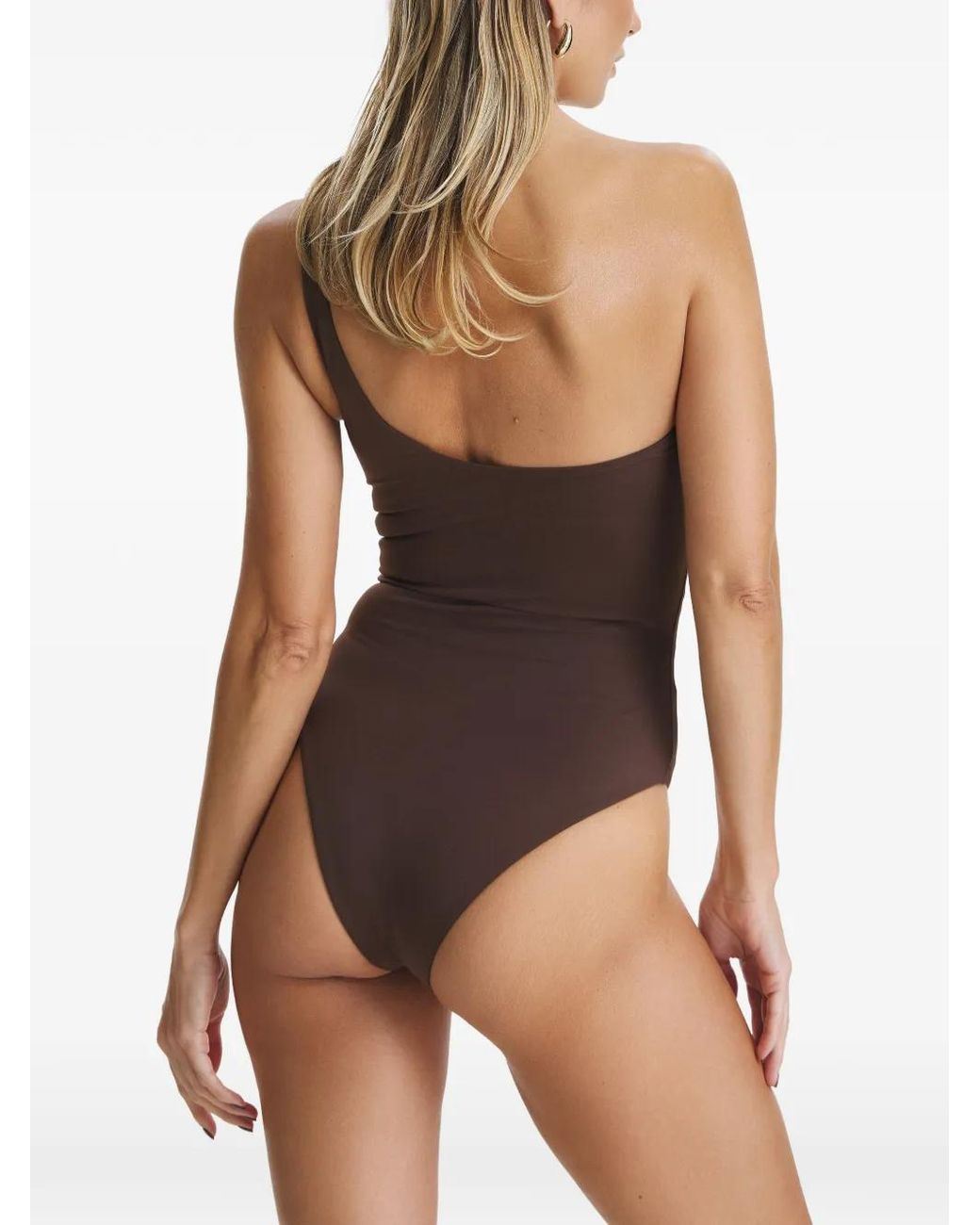 SOFIA ERHAN Brown Rose One-Shoulder Embellished Swimsuit