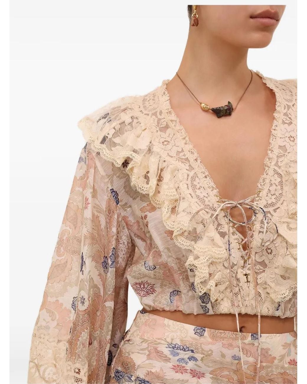 Zimmermann Natural Rebellion Lace-Up Blouse