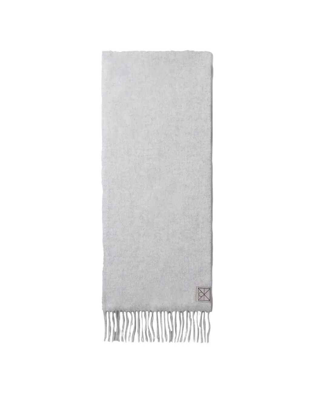 Calvin Klein White Fringed Logo-Patch Scarf