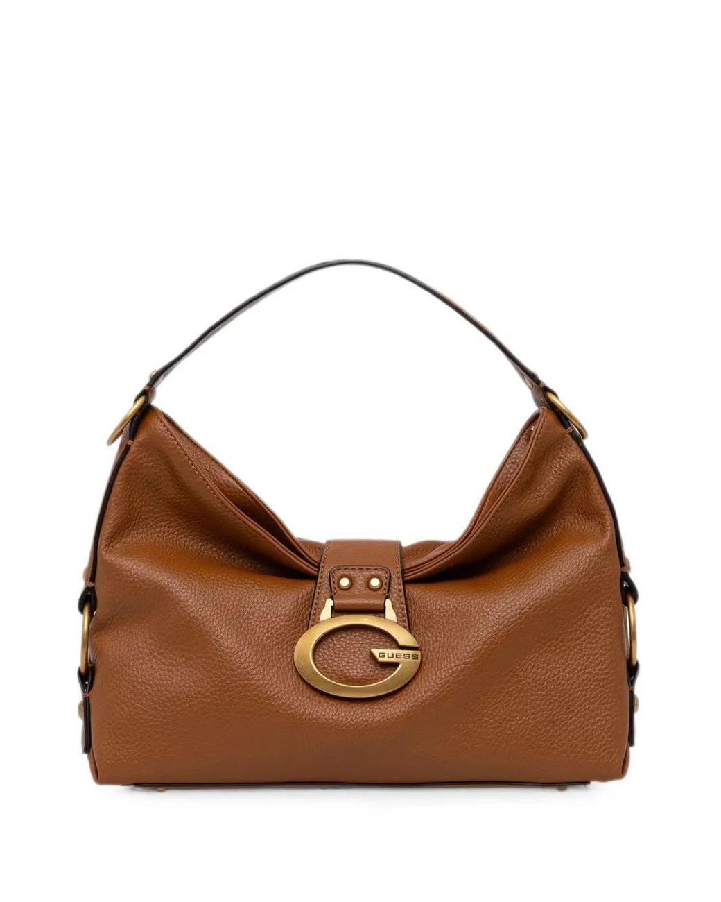 Guess Brown Medium Camden Logo-Plaque Pebbled Shoulder Bag