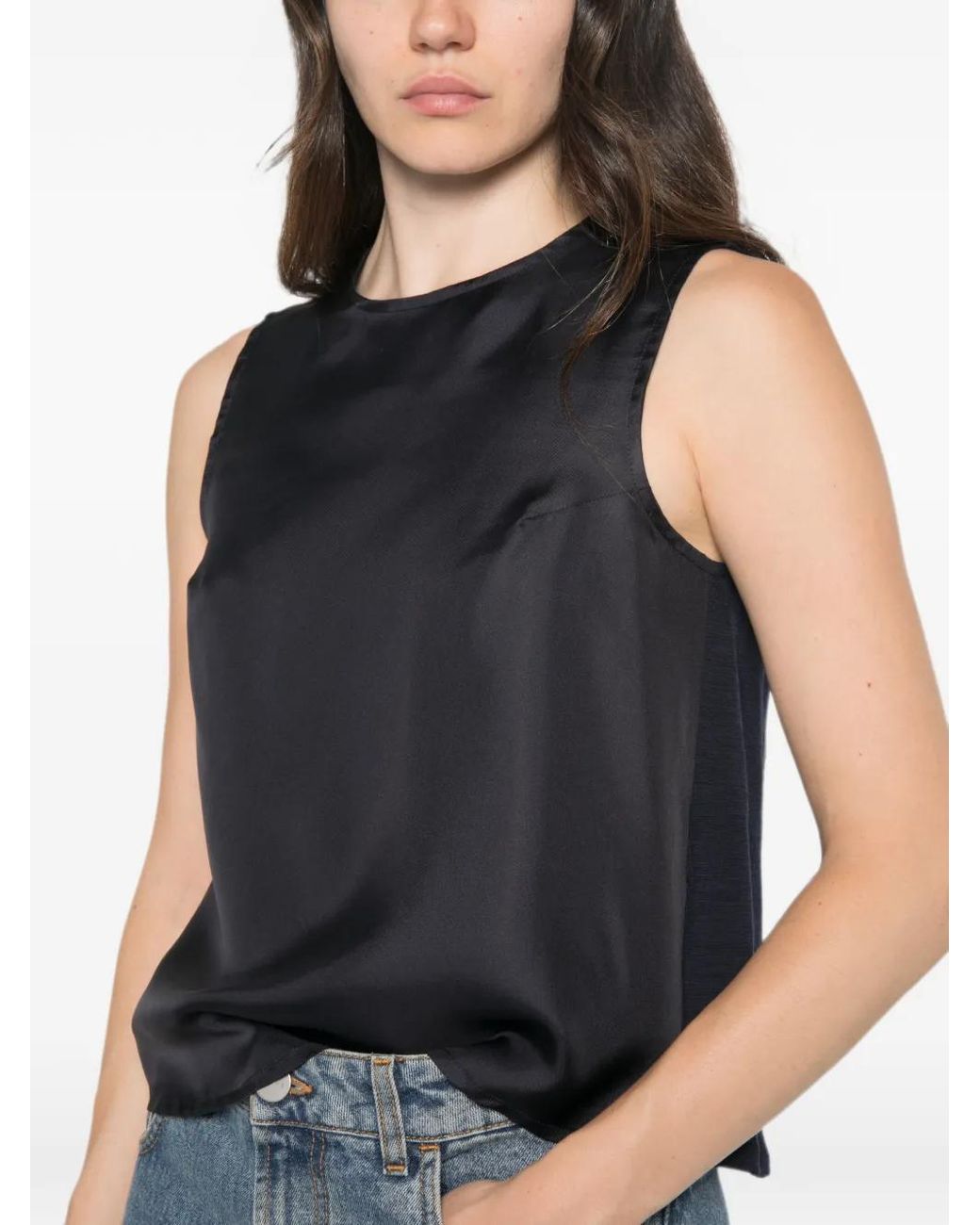 Whyci Black Satin-Finish Sleeveless Blouse