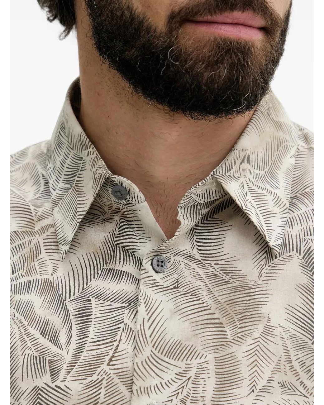ARMANI EXCHANGE Gray Leaf-Print Long-Sleeved Shirt for men