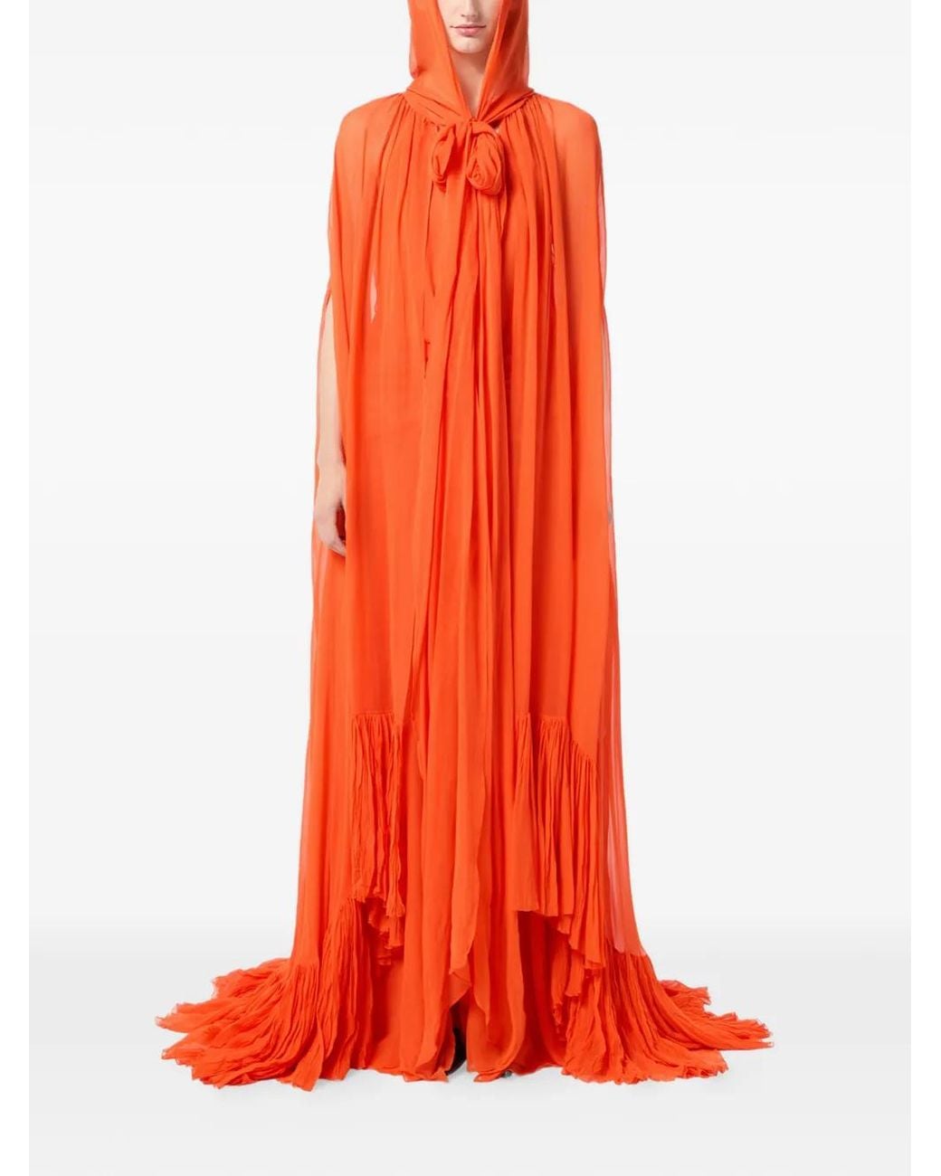 Blumarine Red Hooded Ruffled Cape