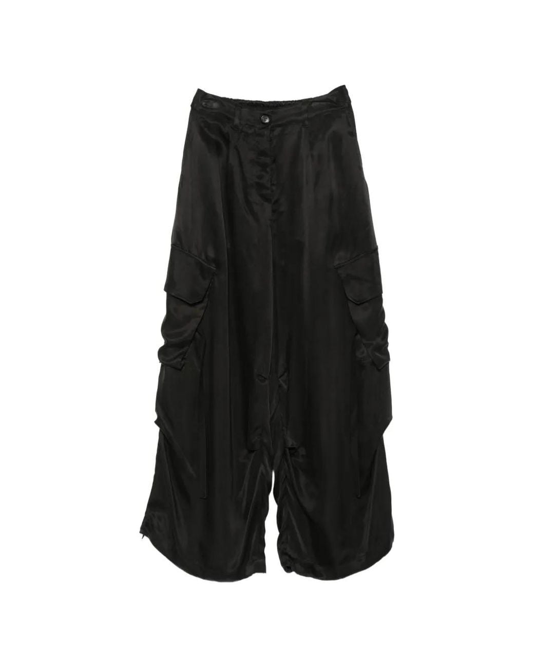 Isabel Benenato Black Pantalon Cargo À Fini Satiné