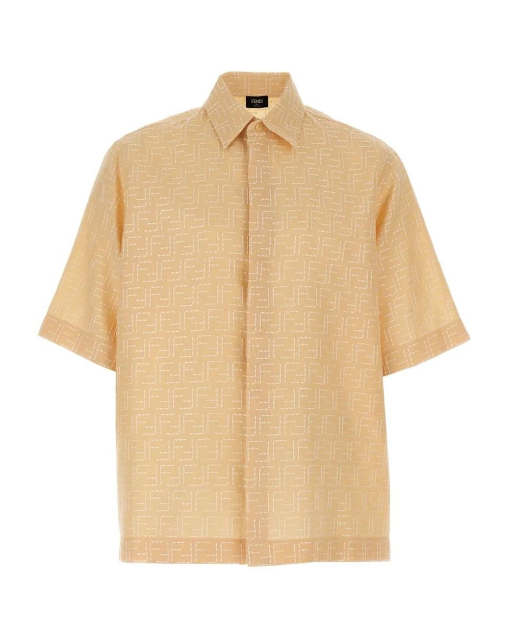 Fendi Natural Ff Logo-Embroidered Short-Sleeve Shirt for men