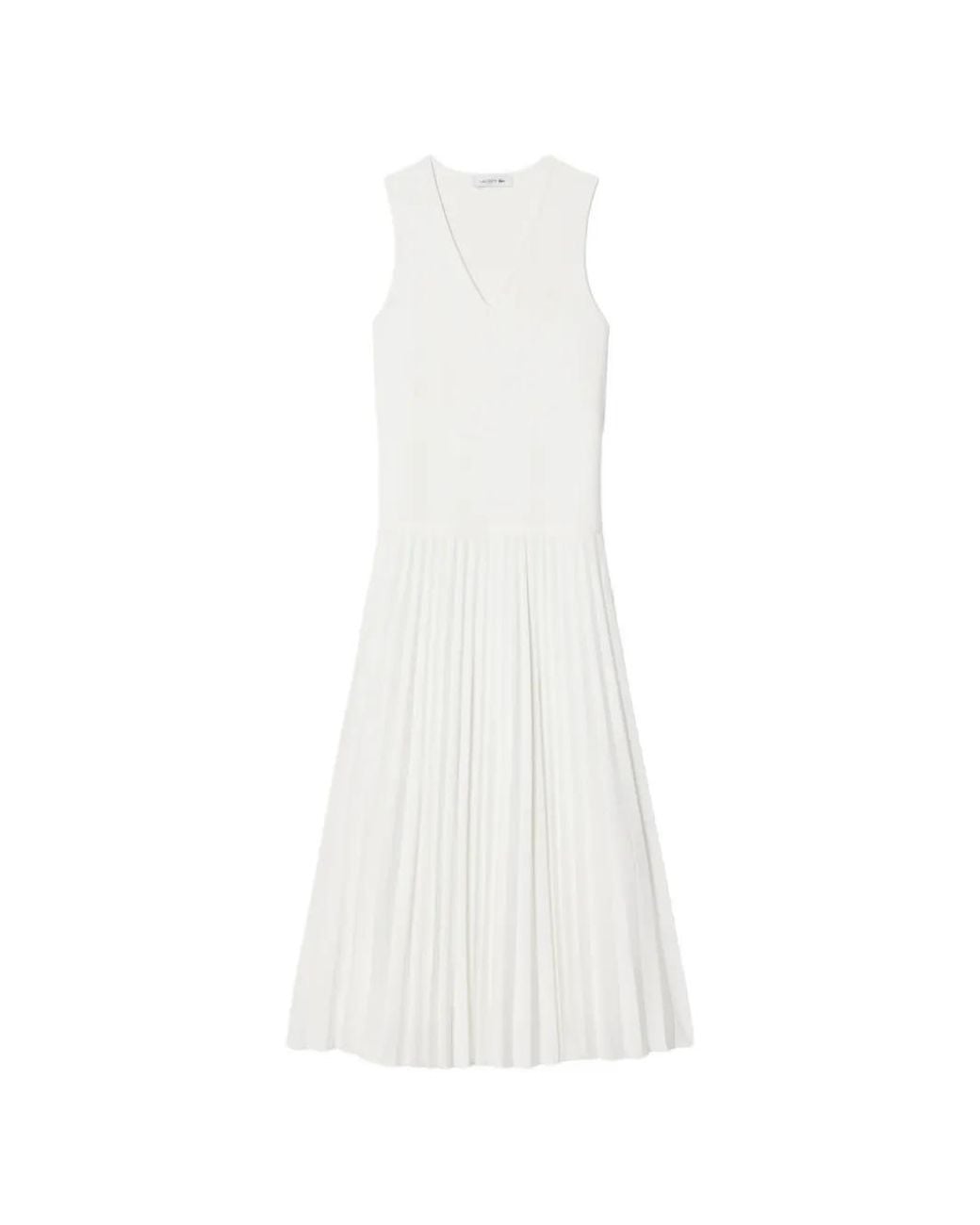 Lacoste White V-Neck Pleated Midi Dress
