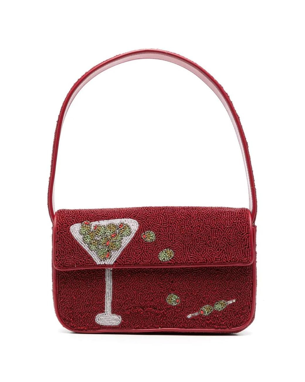 Staud Red Tommy Bead-Embellished Shoulder Bag