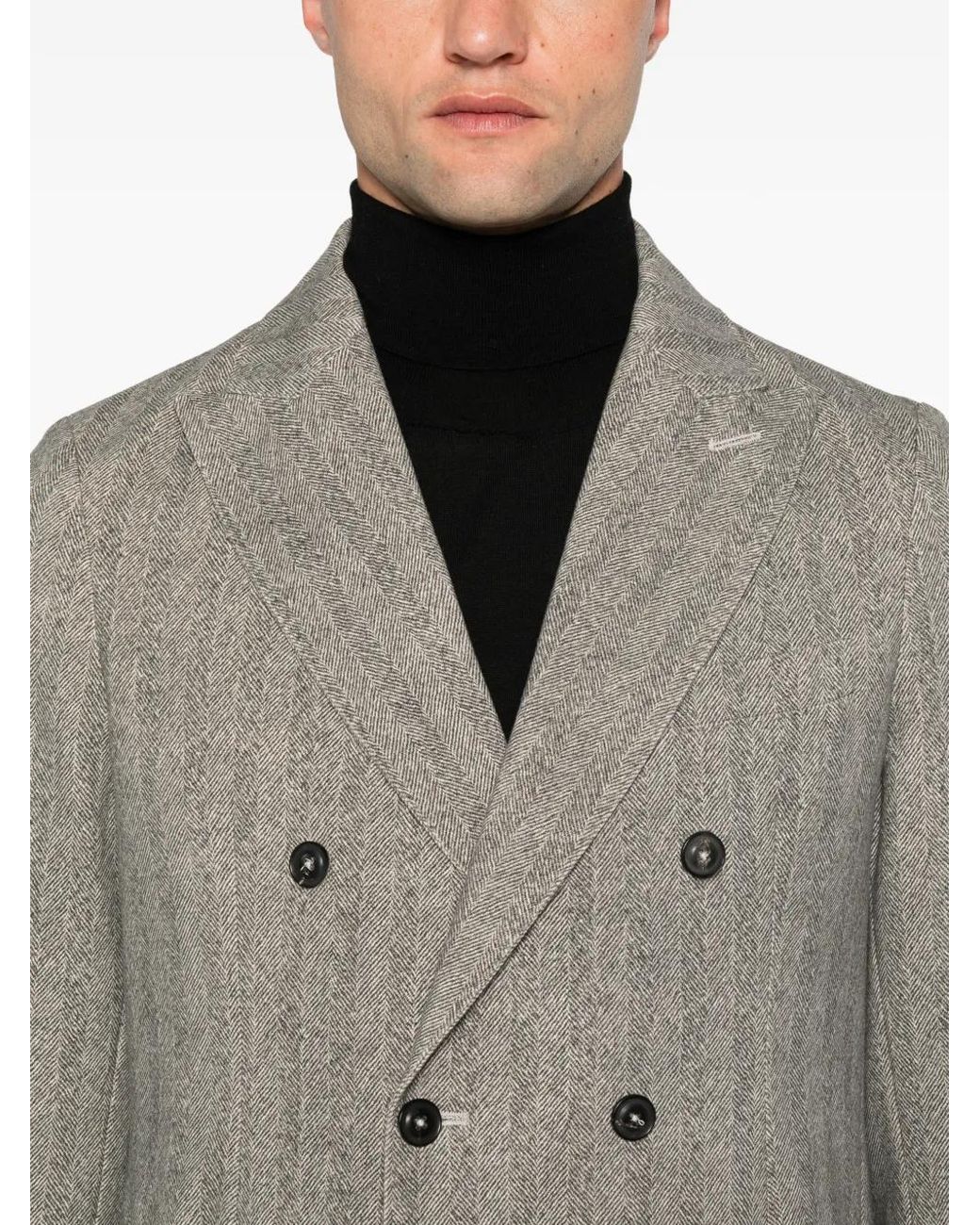 Circolo 1901 Gray Herringbone Double-Breasted Blazer for men