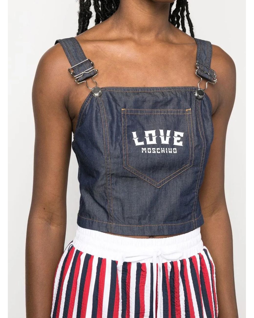 Love Moschino Blue Logo-Print Denim Top